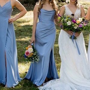 Azazie Dusty Blue Satin Dress